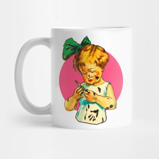 Girl soiled with paint. Colorful vintage drawing Mug